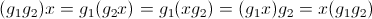 (g_1g_2)x=g_1(g_2x)=g_1(xg_2)=(g_1x)g_2=x(g_1g_2)