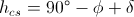 h_{cs}=90^{\circ} - \phi + \delta
