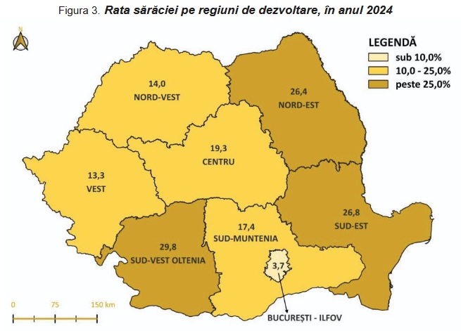 România, rata sărăciei pe regiuni 2024