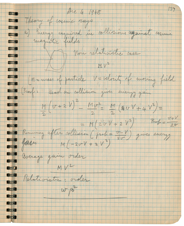 Pagina din caietul de notite al lui Fermi
