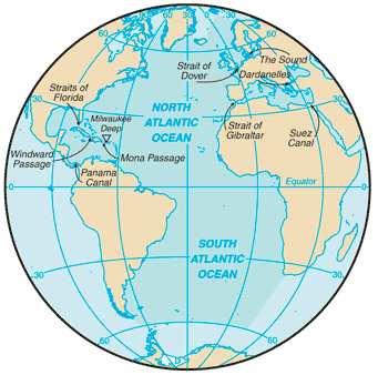 Oceanul Atlantic. Harta si dispunerea pe glob