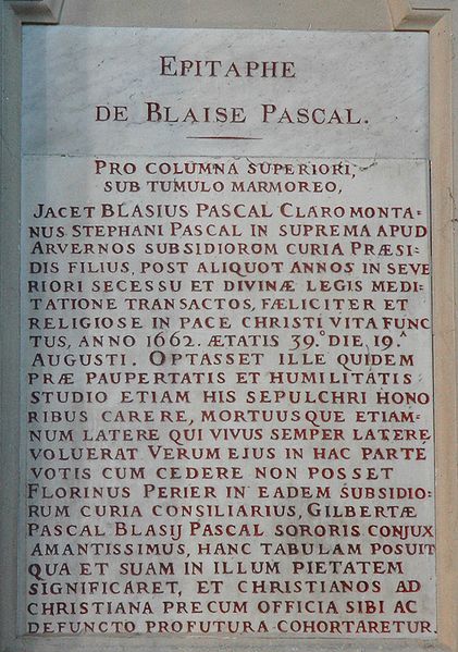 Epitaful lui Blaise Pascal. Saint-Etienne